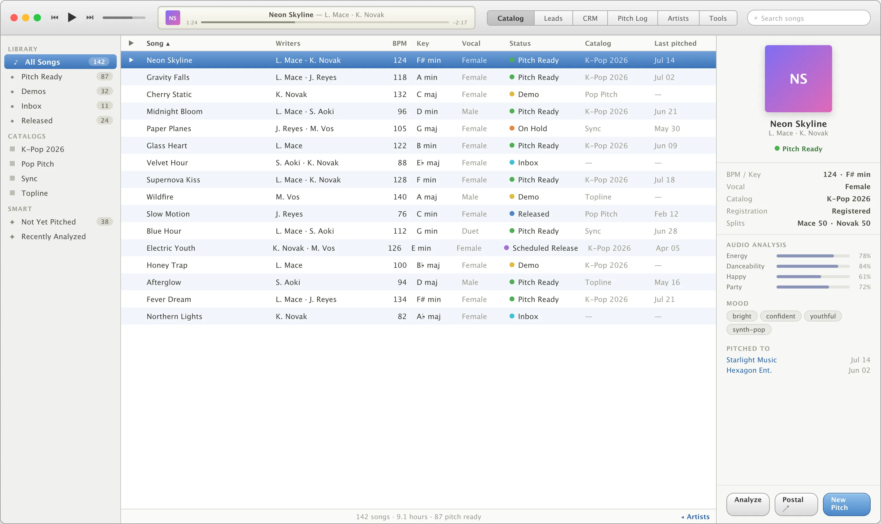 PITTO catalog with the song inspector open